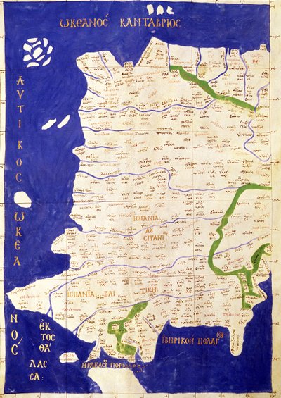 「地理学」からのスペインとポルトガルの地図 作： Ptolemy